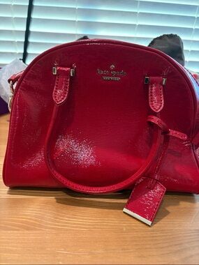 kate spade Red Patent Dome Satchel with Luggage Tag